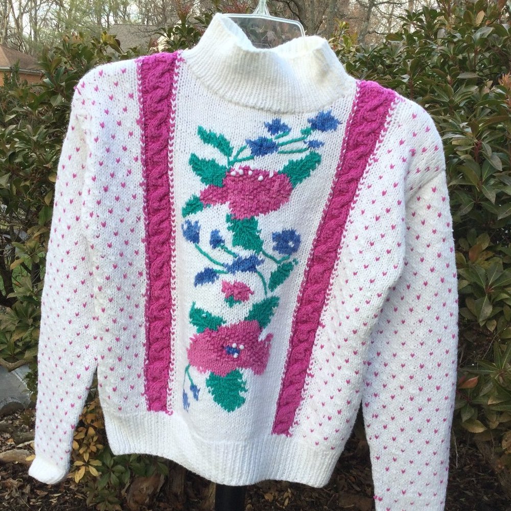 P.S. Sport Floral Cable Knit Mock Neck Sweater